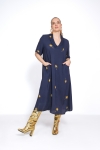 Robe longue unie avec motif palmier or