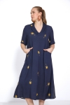 Long plain dress with gold palm tree pattern