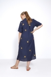 Long plain dress with gold palm tree pattern