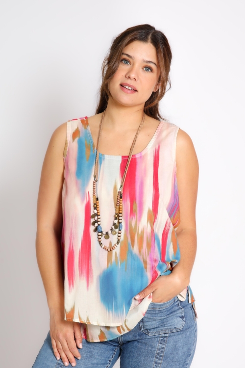 Double tank top in printed cotton voile