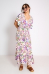 Long printed smocked waist dress