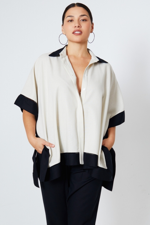 Oversized two-tone viscose linen shirt