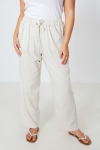 Straight-cut plain viscose linen pants