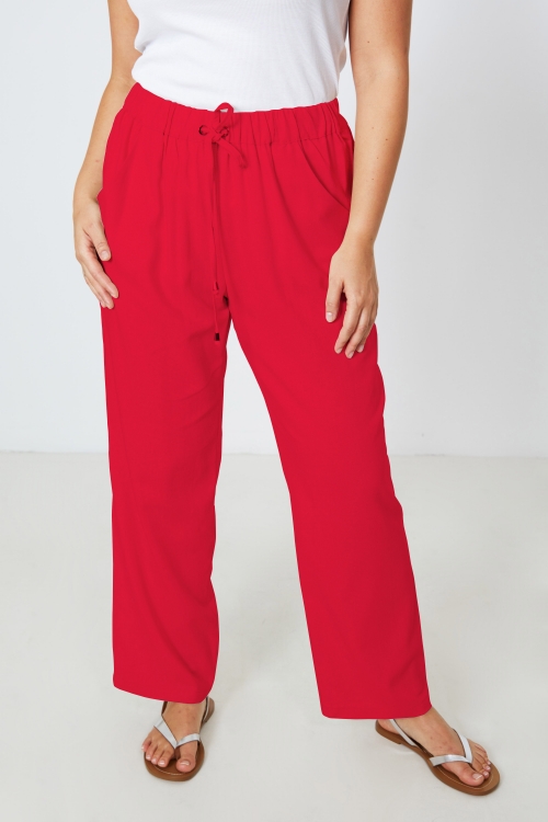 Pantalon uni en lin viscose de coupe droite