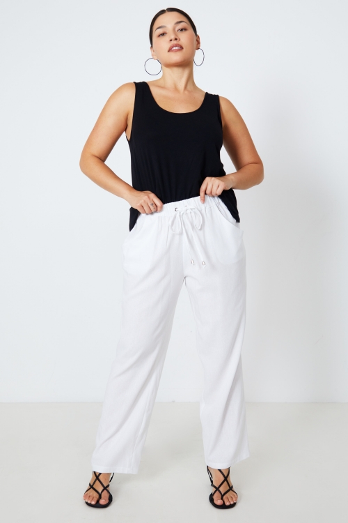 Plain straight-cut linen-viscose trousers