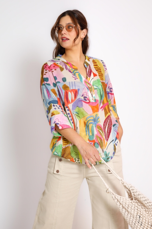 Printed cotton voile blouse