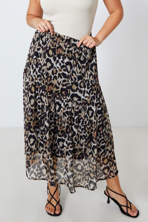 Bohemian style skirt in panther print voile