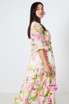 Long floral print dress with bib