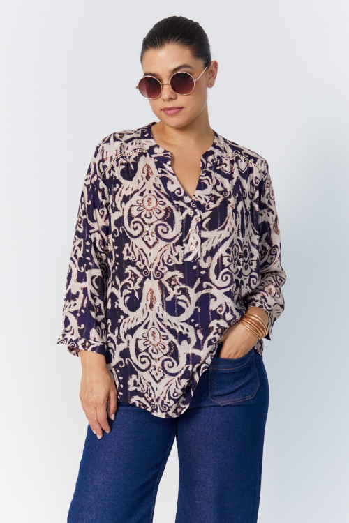 Printed blouse with lurex thread