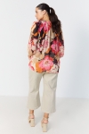 Printed voile blouse with floral mesh top