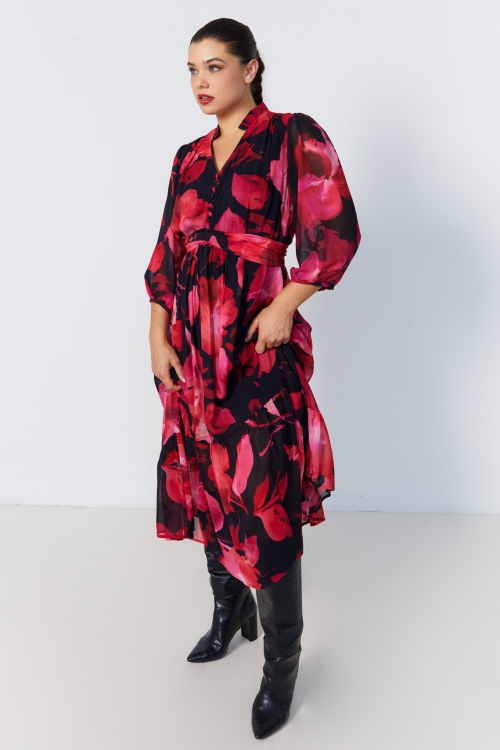 Long dress in floral print voile