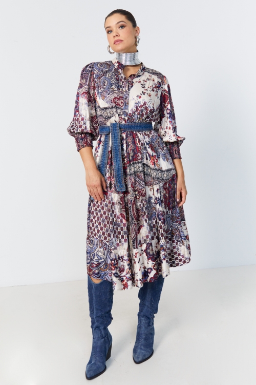 Bohemian style print shirt dress