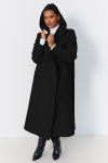 Long hooded coat with shawl collar