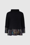 Layered plain knit sweater with satin print