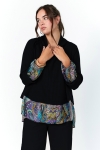 Layered plain knit sweater with satin print