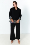 Layered plain knit sweater with satin print