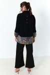 Layered plain knit sweater with satin print