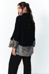 Layered plain knit sweater with satin print