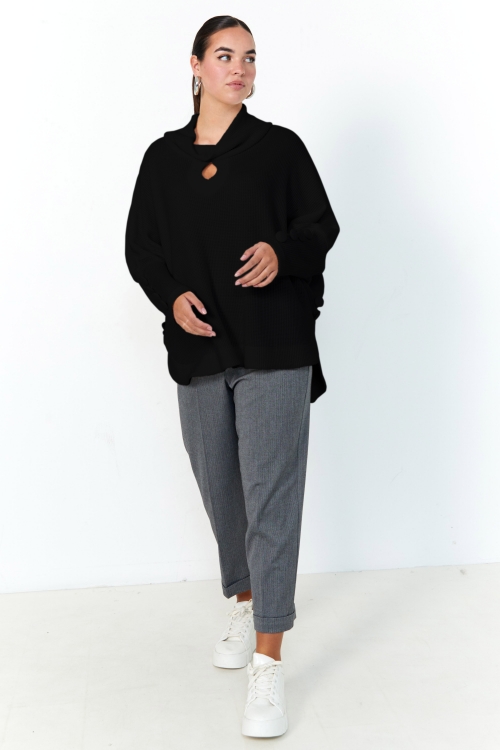 Plain knit oversized sweater with cowl neck