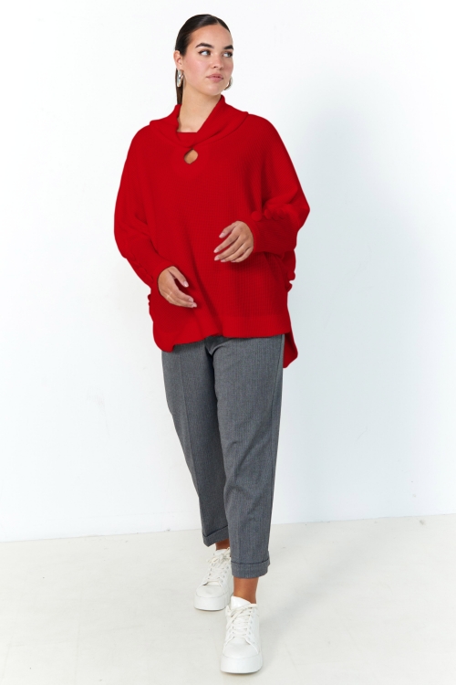 Plain knit oversized sweater with cowl neck