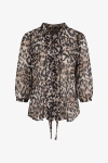 Panther print voile blouse with flat pleats