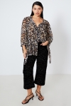 Panther print voile blouse with flat pleats