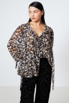 Panther print voile blouse with flat pleats