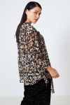 Panther print voile blouse with flat pleats