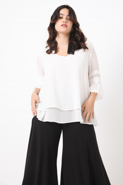 Layered trapeze blouse in plain voile