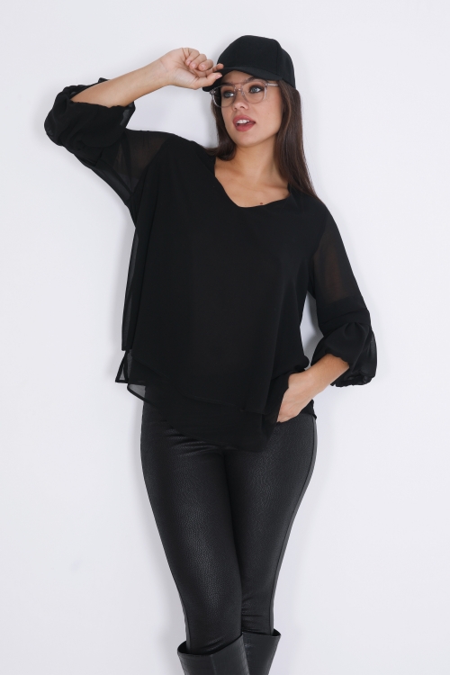 Layered trapeze blouse in plain voile