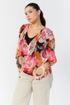 Printed voile blouse with floral mesh top