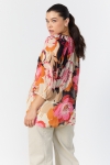 Printed voile blouse with floral mesh top