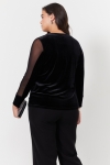 T-shirt in smooth stretch velvet and plain mesh