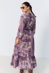 Long dress printed with lurex thread and smocked waist