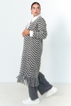 Chevron print coat with fringes.