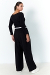 Wide double-waisted pants in two materials