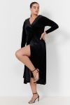 Long wrap dress in smooth stretch velvet