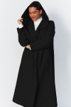 Long hooded coat with shawl collar