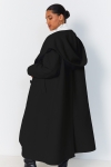 Long hooded coat with shawl collar