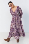 Long dress printed with lurex thread and smocked waist