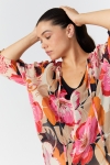 Printed voile blouse with floral mesh top