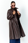 Long faux leather trench coat