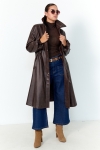 Long faux leather trench coat