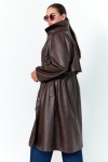 Long faux leather trench coat