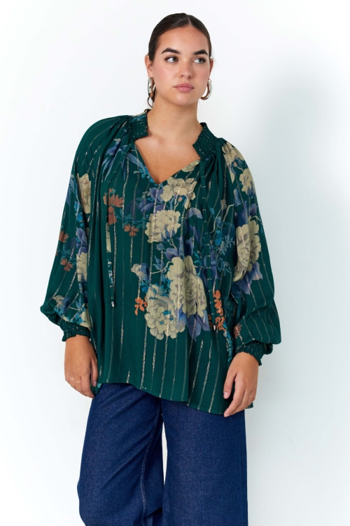 Blouse fluide impression florale avec un fil lurex