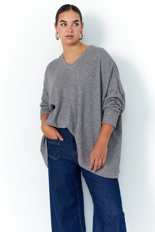 Oversized plain knit sweater with honeycomb effect