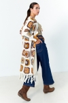 Long bohemian style coat with fringes.