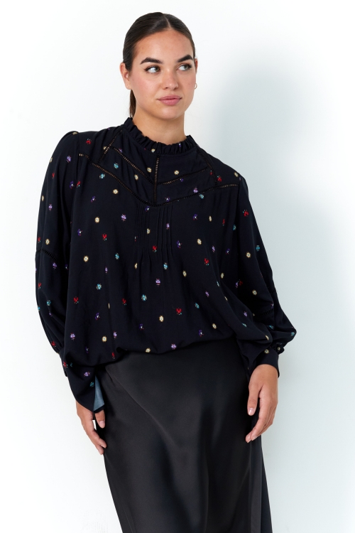 Astro print blouse with plain braid inlay