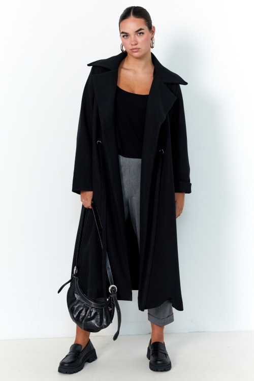 Chic long coat with eyelets at the waist