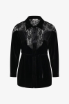 Shirt in smooth stretch velvet and lace